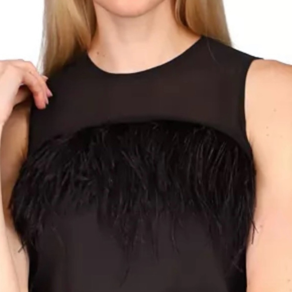 NWT Michael Kors Black Feather Trim Sleeveless Top Size S MSRP $125 - Picture 3 of 5